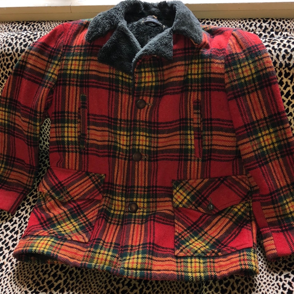 Vintage JCPENNEY plaid fur-lined winter coat